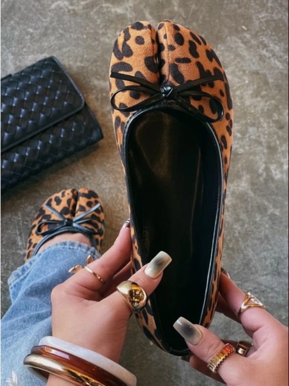 Azarayah Leopard Print Tabi Ballet Flat with Contrast Trim and Bow